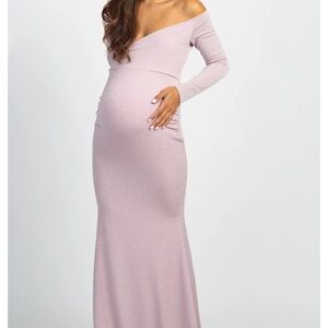 NWT Pink Metallic Off Shoulder Long Sleeve Wrap Maternity Photoshoot Gown/Dress